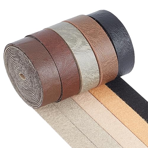 GORGECRAFT 10m 5 Rollen 5 Farben Genarbt Büffellederstreifen 12.5mm Breit Einseitige Lederrolle 1.2mm Dick Mattes Kunstlederband Für Halskette Armband Schmuck Stiefelschnürsenkel von GORGECRAFT