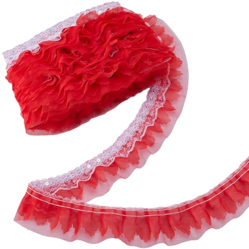 GORGECRAFT 10m 50mm Breit Mehrlagig Plissierter Chiffon-Spitzenbesatz Roter Gerüschter Tüllbesatz Mit Pailletten Floral Bestickt Geraffte Kantenbesätze Stoffband Für DIY Nähen Basteln Kostüm Anziehen GORGECRAFT 10m 50mm Breit Mehrlagig Plissierter Chiffon-Spitzenbesatz Roter Gerüschter Tüllbesatz Mit Pailletten Floral Bestickt Geraffte Kantenbesätze Stoffband Für DIY Nähen Basteln Kostüm Anziehen von GORGECRAFT