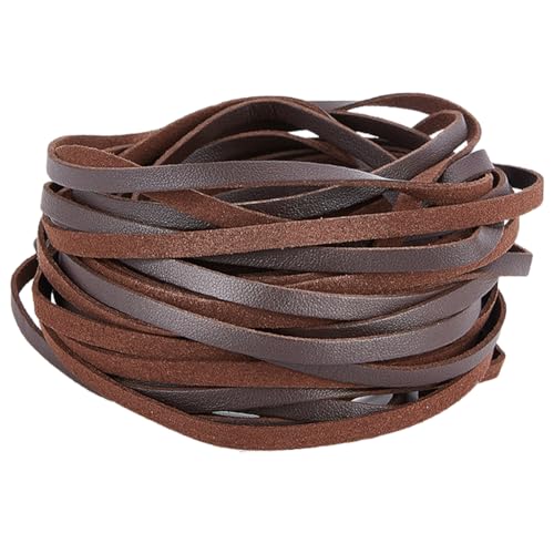 GORGECRAFT 10m Weiches Lederband 5mm Breit Litschi-Genarbtes Kunstleder-Besatzband PU-Lederstreifen Flache Lederschnur Schnur Für DIY-Handwerk Gürtel Armband Schmuckherstellung Kissen Kokosnuss Braun von GORGECRAFT