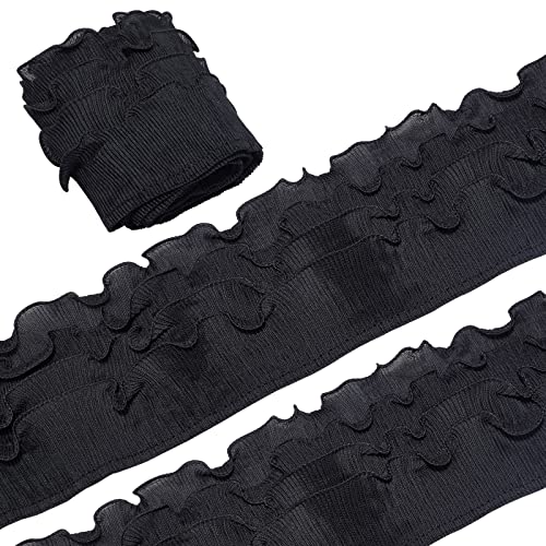 GORGECRAFT 11 cm Breites 4-Lagiges Elastisches Chiffonband Mit Rüschen Schwarz Plissiert Spitzenkantenbesatz Geraffter Saum Stoff Für Hochzeitsfeier Kleid Stoffapplikationen Verzierungen Näharbeiten von GORGECRAFT