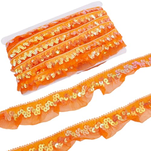 GORGECRAFT 11 m Orangefarbenes Organza Stoffband Mit Pailletten 3cm Gerafftes Rüschennetz Dehnbarer Fransenbesatz Plissierter Elastischer Chiffon Spitzenrandbesatz Zum Nähen von Geschenkpaketen Verpa GORGECRAFT 11 m Orangefarbenes Organza Stoffband Mit Pailletten 3cm Gerafftes Rüschennetz Dehnbarer Fransenbesatz Plissierter Elastischer Chiffon Spitzenrandbesatz Zum Nähen von Geschenkpaketen Verpa von GORGECRAFT