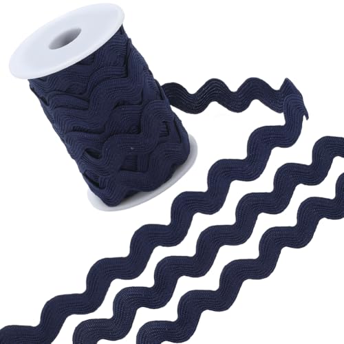 GORGECRAFT 11.4 m Rick Rack Bordüre 13mm Polyester Zickzackband Rickrack Zickzack Mitternachtsblau Wellen Biege Fransen Spitzenbesatz S Förmiger Gewebter Geflochtener Stoff Mit Spule Zum Nähen DIY Ba von GORGECRAFT