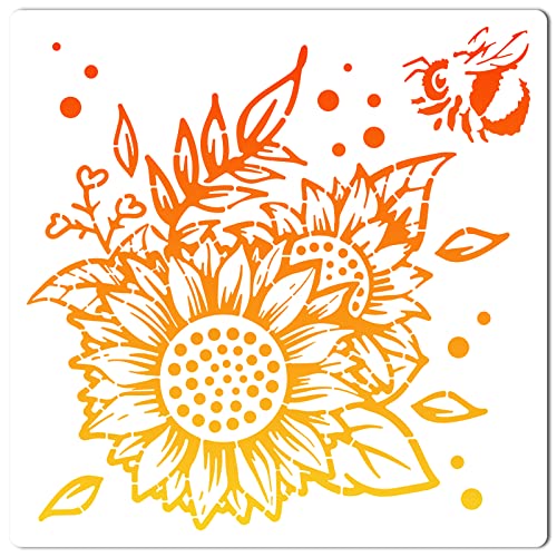 GORGECRAFT 11.8x11.8 Sonnenblumen-Malschablonen Ausgehöhlte Bienen-Zeichnungsvorlagen Wiederverwendbar Frühlingsgarten DIY-Zeichnung Pflanzen Blumenmuster Vorlagen Zum Malen Auf Holzböden Möbeln von GORGECRAFT