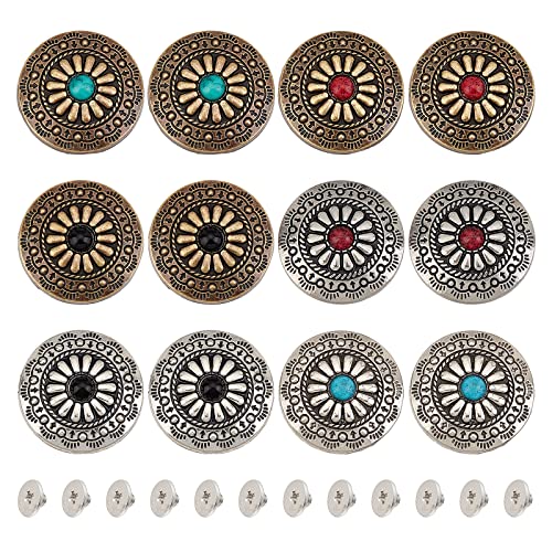 GORGECRAFT 12 Stück 30 mm Schraubknöpfe Concho Schraubverschluss 6 Farben Ersatz Vintage Western Stil Türkis Runde Blütenknospen Knöpfe Für DIY Lederhandwerk Stoffe Nähtaschen Dekoration von GORGECRAFT