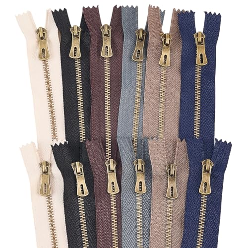 GORGECRAFT 12 Stück 6 Farben Bunte Metallreißverschlüsse Nr. 3 Antikbronze Robuster Nylonverschluss Trenn Ersatz Nähreißverschluss Mit Legierungszieher Für Heimwerker Basteljacken Geldbörsen Taschen von GORGECRAFT