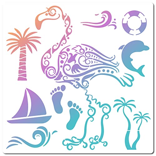 GORGECRAFT 12"X12"Flamingo-Schablone Tropische Schablonen Ozean-Thema Wiederverwendbare Kunststoff-Zeichnungs-Malschablonen-Schablonen Zum Malen Auf Karton Wand Stoff Fliesen Leinwand Heimdekoration von GORGECRAFT