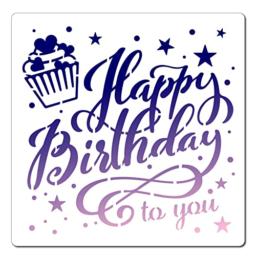 GORGECRAFT 12" x 12" "Happy Birthday To You" Schablone Cupcake-Vorlagen Wiederverwendbare Kunststoff-Zeichnungs-Malschablonen-Vorlage Zum Malen Auf Karton Wand Stoff Fliesen Leinwand Basteln von GORGECRAFT