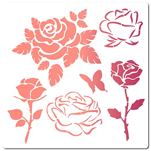 GORGECRAFT 12" x 12" Rosen-Blumen-Schablonen-Blatt-Schmetterlings-Schablonen Blütenblätter Wiederverwendbare Schablonen Kunststoff-Zeichnungs-Malschablonen-Schablone Zum Malen Auf Karton Wand Stoff GORGECRAFT 12" x 12" Rosen-Blumen-Schablonen-Blatt-Schmetterlings-Schablonen Blütenblätter Wiederverwendbare Schablonen Kunststoff-Zeichnungs-Malschablonen-Schablone Zum Malen Auf Karton Wand Stoff von GORGECRAFT