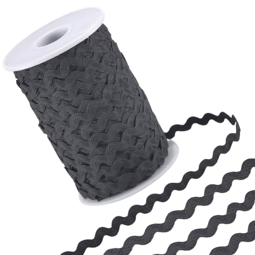 GORGECRAFT 125 m Schwarze Zackenlitzen Borte Zum Nähen 8.5mm Zickzack Band Dünne Zackenlitzen Borte Mit Zickzack Wellenbiegung Fransenbesatz Aus Polyester S Förmige Spitze Gewebter Geflochtener Stoff von GORGECRAFT