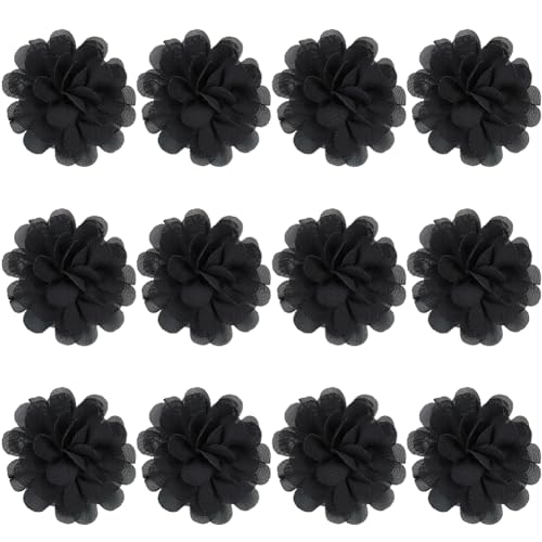 GORGECRAFT 12Stk 3D-Chiffon-Blume Schwarzer Netzstoff Blumen Stoffapplikationen Stirnbandverzierungen Ornamentzubehör Chiffon-Spitzenblume Für Heimwerker Basteln Hochzeitsdekoration von GORGECRAFT