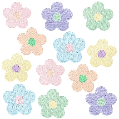 GORGECRAFT 12Stk Blumen-Aufnäher Zum Aufbügeln Macaron-Farbe Dänische Pastell-Ästhetik Aufnäher-Applikation Y2K-Blumenmuster Dekorative Reparatur Bestickter Aufnäher Für Kleidung Jacke Jeans Hut von GORGECRAFT