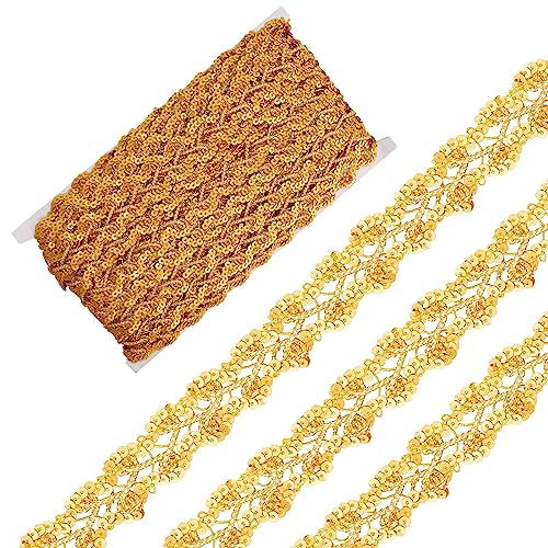 GORGECRAFT 14.2 Yard Metallischer Zopf-Spitzenbesatz 25mm Breit Gewelltes Blumenband Verziert Mit Goldenem Gimpenbesatz Venedig-Rand Mit Pailletten Basteln Nähen Spitze Für Kleidung Dekoration von GORGECRAFT