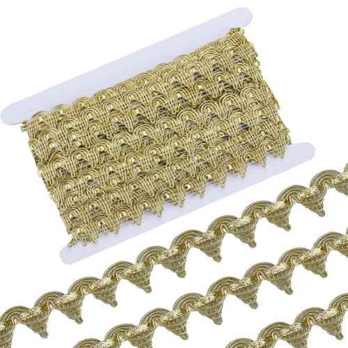 GORGECRAFT 15 Yards Goldfarbener Zopfbesatz 20mm Breite Metallischer Spitzenbesatz Venedig-Band Gimp Geflochtene Fransen Mit Pailletten Dreieckig Gewebter Besatz Basteln Nähen Bekleidungszubehör von GORGECRAFT