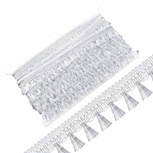 GORGECRAFT 15 Yards Metallische Fransenquastenbesatz Glitzerndes Geflochtenes Spitzenbesatzband Mit Quaste 27mm Breite Kantenbesatzung Für Heimwerker-Näharbeiten Kleidung Vorhänge Tischdecken Silbern GORGECRAFT 15 Yards Metallische Fransenquastenbesatz Glitzerndes Geflochtenes Spitzenbesatzband Mit Quaste 27mm Breite Kantenbesatzung Für Heimwerker-Näharbeiten Kleidung Vorhänge Tischdecken Silbern von GORGECRAFT