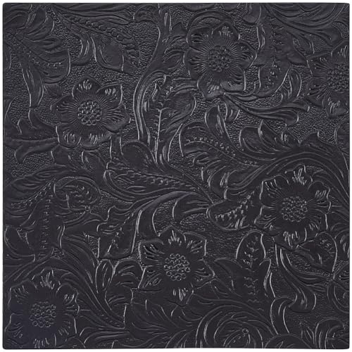 GORGECRAFT 15 × 15cm Große Floral Strukturierte Echtlederplatten 1.8mm Dicke Vorgeschnittene Lederstücke Schwarzer Crazy Horse Lederstoff Bedrucktes Rindslederblatt Für DIY Schleifen Ohrringe Basteln von GORGECRAFT