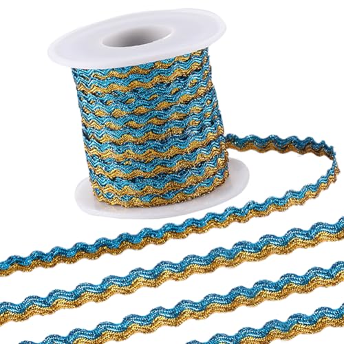 GORGECRAFT 15m X 5mm RIC-Rac-Besatz Zweifarbig Glitzerndes Wellenband Biegefransenbesatz Metallgeflecht Spitze Gewellt Gewebter Gurtstoff DIY-Handwerk Schmuckherstellung Tiefes Himmelblau Und Gold GORGECRAFT 15m X 5mm RIC-Rac-Besatz Zweifarbig Glitzerndes Wellenband Biegefransenbesatz Metallgeflecht Spitze Gewellt Gewebter Gurtstoff DIY-Handwerk Schmuckherstellung Tiefes Himmelblau Und Gold von GORGECRAFT