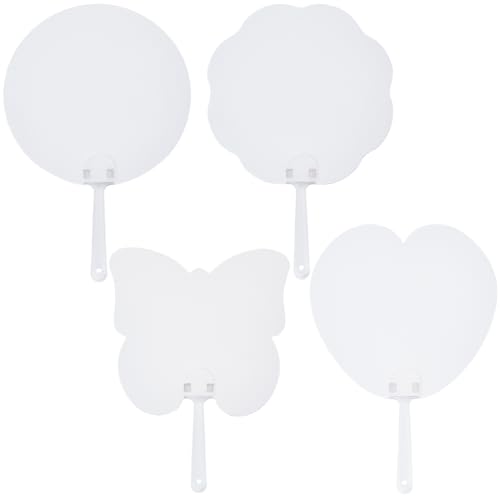 GORGECRAFT 16 Stück 4 Stile Blanko Papierfächer Handset Inklusive Fächergriff Bastelstäbchen Blanker Weißer Karton Schmetterlingsblume Runde Herzform Kirchenfächer Für Heimwerker Basteln Malen Partys von GORGECRAFT