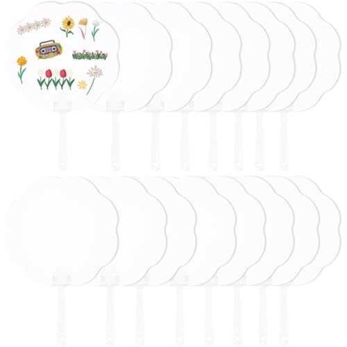 GORGECRAFT 16 Stück Handfächer Blanko Weiße Papierfächer Blumenform DIY Malfächer Handornament Mit Kunststoffgriff Für Kirchliche Hochzeitsfeiern DIY Geburtstagsfächer Basteln Zuhause von GORGECRAFT
