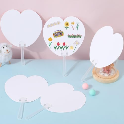 GORGECRAFT 16 Stück Weißer Handfächer Aus Papier Blanko Herzform DIY Malerei Fächer Ornament Mit Kunststoffgriff Für Kirchliche Hochzeitsfeiern DIY Geburtstagsfächer Basteln Zuhause von GORGECRAFT