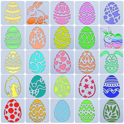 GORGECRAFT 16Pcs Easter Eggs Painting Stencils Washable Stencils Template Sets Reusable Plastic Egg Craft Stencil for Painting Easter Decoration Easter Crafts Gift Party Bag Filler von GORGECRAFT