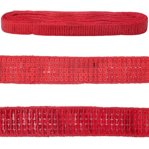 GORGECRAFT 18 m X 2.5cm Breites Paillettenband 5 Reihen Rot Flach Glitzernd Pailletten Stoffband Besatz Metallische Pailletten Streifenrolle Für Kleider Stickereien Schmuck Weihnachten Stirnbänder Näh von GORGECRAFT