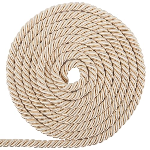 GORGECRAFT 18m Lange Zierkordel 8mm Polyester Gedrehte Lippe Bindfaden Dekoratives Geflochtenes Seil Fadenband Für Heimdekoration Vorhang-Raffhalter Polsterzubehör Nähen Basteln Beige von GORGECRAFT