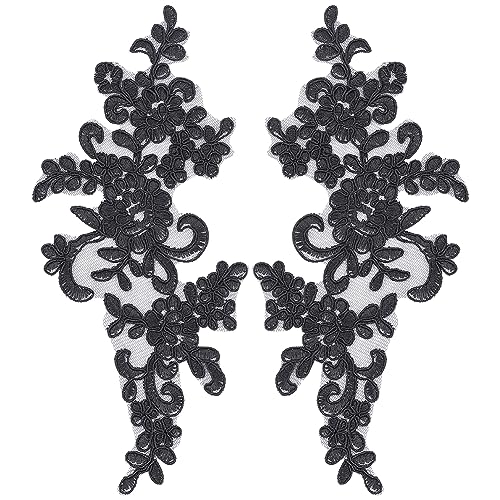 GORGECRAFT 2 Paar 3D-Perlen-Blumensequenz-Spitzenapplikationsmotiv Zum Aufnähen Bestickte Spitzenapplikation Hochzeitskleid Braut-Kopfschmuck Verzierungsflicken Für Kleidung Nähen Dekoration Schwarz von GORGECRAFT
