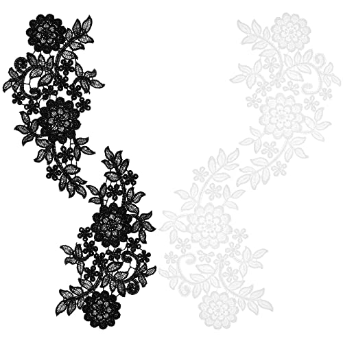 GORGECRAFT 2 Paar 3D-Spitzenapplikationen Blumen Patches Kleidungsstück Applikation Stickerei DIY Hochzeitskleid Nähen Bekleidungszubehör, Schwarz-Weiss von GORGECRAFT