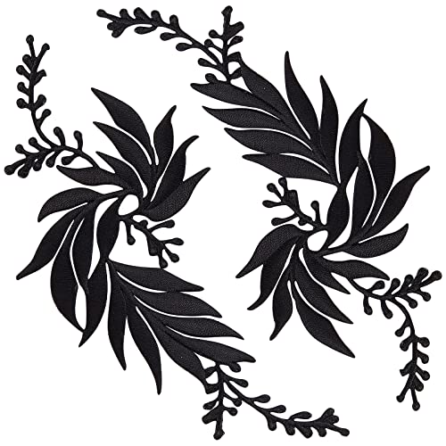 GORGECRAFT 2 Paar 4 STÜCKE Bestickte Aufnäher Eisenblattblumen Spitzenapplikationen Blumen Natur Aufnäher Geeignet Für Kleidung Kleid Hut Hosen Nähen Handwerk Dekoration(Schwarz) von GORGECRAFT