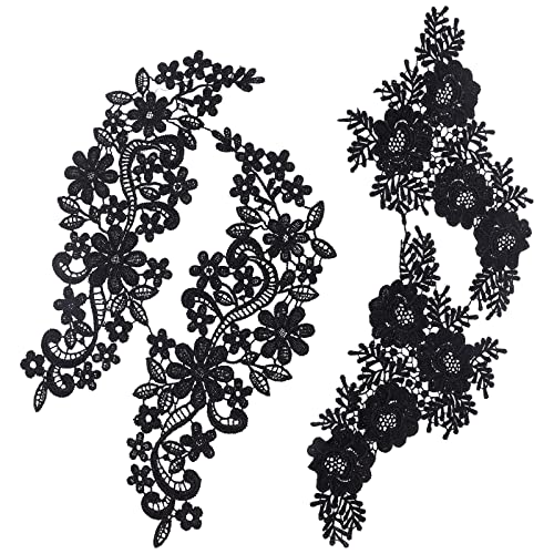 GORGECRAFT 2 Paar Schwarze Blumen Patches Kleidungsstück Applikation Stickerei DIY Brautkleid Nähen Kleidung Zubehör (Schwarz D) von GORGECRAFT