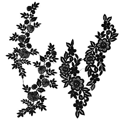 GORGECRAFT 2 Paar Spitzenapplikation Blumenstickerei Patch Schwarze Spitzenborte Kragen für DIY dekorierte handwerkliche Nähkostüme (9,7 x 2,7 Zoll, 13 x 4,6 Zoll) von GORGECRAFT