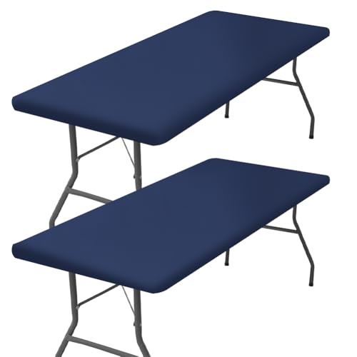 GORGECRAFT 2 Packung Elastische Picknick Tischdecke wasserdichte Rechteckige Tischdecke Passend Für 4 Fuß Klapptischdecken Waschbarer Polyester Spannstoff Für Drinnen Und Draußen Camping (Marineblau) GORGECRAFT 2 Packung Elastische Picknick Tischdecke wasserdichte Rechteckige Tischdecke Passend Für 4 Fuß Klapptischdecken Waschbarer Polyester Spannstoff Für Drinnen Und Draußen Camping (Marineblau) von GORGECRAFT