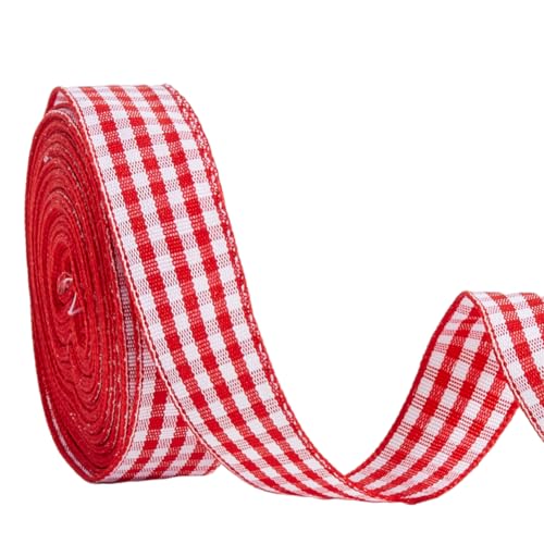 GORGECRAFT 2 Rolle 20 m X 16mm Gingham Band Rot Weiß Kariertes Büffelband Polyester Karoband Zum Basteln Für Haarschmuck Picknicks Schule Geschenkverpackungen Weihnachtsschleifenherstellung von GORGECRAFT