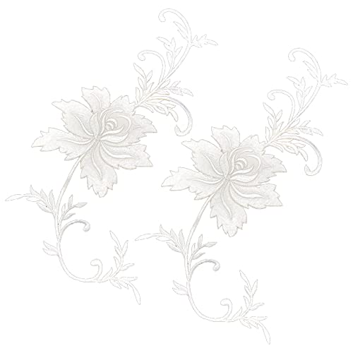 GORGECRAFT 2 STÜCKE Großer Aufnäher Zum Aufbügeln Große Pfingstrose Blumen Bestickte Kleidungsstück Applikationen Patches DIY Blumen Zubehör Für Hochzeit Abschlussball Kleid Kleidung(Weiß) von GORGECRAFT