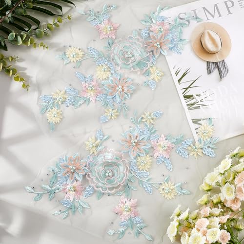 GORGECRAFT 2 Stück 3D Bestickte Blumen Stoffflicken Perlen Spitzenapplikation Zum Aufnähen Motivstickerei Blumenmuster Hochzeitskleid Nähzubehör Für Kleidung Hüte Jeans Kleidungsdekor Hellhimmelblau GORGECRAFT 2 Stück 3D Bestickte Blumen Stoffflicken Perlen Spitzenapplikation Zum Aufnähen Motivstickerei Blumenmuster Hochzeitskleid Nähzubehör Für Kleidung Hüte Jeans Kleidungsdekor Hellhimmelblau von GORGECRAFT