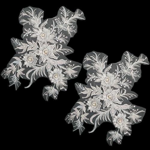 GORGECRAFT 2 Stück 3D Bestickte Blumenstoff Applikation Mit Strass Pailletten Und Perlen Dekorative Blumenverzierungen Zum Aufnähen von Spitzenflicken Für Hochzeit Brautkleid Partykleid Kleidung Aussc von GORGECRAFT