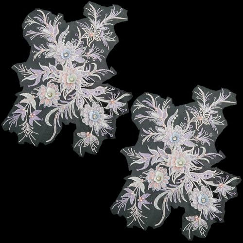 GORGECRAFT 2 Stück 3D Blumenperlen Pailletten Spitzenstoff Strass Pailletten Stickapplikation Zum Aufnähen Auf Blumenkragen Flicken Für Hochzeitskleid Kleid Kostüm Kleidung Rucksack DIY Basteln Repara von GORGECRAFT