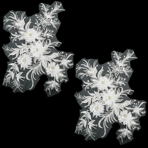 GORGECRAFT 2 Stück Perlen Pailletten Blumen Stickerei Spitzen Applikationen Polyester 3D Blumen Strass Kristall Zum Aufnähen Kragen Dekoration Spitze Für Hochzeit Kostüm Kleid Nähen DIY Kleidungszubeh von GORGECRAFT