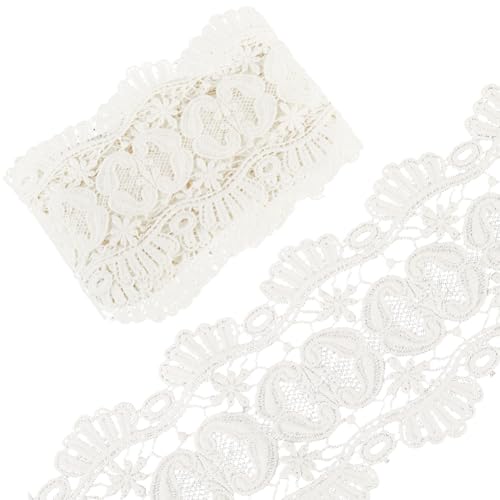 GORGECRAFT 2.7 m Venezianische Spitzenborte Weiß 12.3cm Baumwolle Mit Blumenstickerei Gewelltes Vintage Spitzenband Randbesatz Für Kleidung Kleidungsstücke Hochzeitskleider Nähen Basteln Verzierung von GORGECRAFT