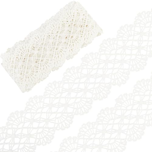 GORGECRAFT 2.7 m Venezianisches Spitzenband 6.6cm Breit Weiße Seide Bestickter Blumenrand Spitzenbesatz Besatz Zum Nähen Basteln Für Kleider Kleidung Abendkleider Verzierung Geschenkverpackung Heimdek von GORGECRAFT