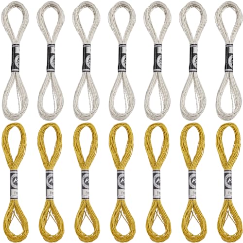GORGECRAFT 20 Strang Metallisches Stickgarn Glitzerndes Kreuzstichgarn Gold/Silber Polyester Freundschaftsarmband Garnherstellung Quiltgarn Zum Stricken Nähen Basteln von GORGECRAFT