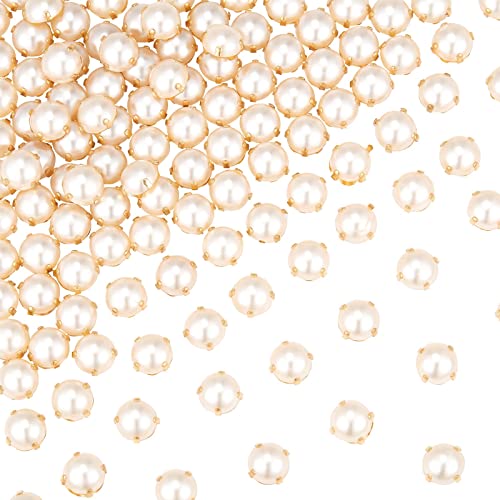 GORGECRAFT 200 Stück Nähperlen Zwei Löcher Zum Aufnähen von Perlen Und Strasssteinen Mit Goldener Klaue Flatback Halbrunde Perle Bekleidungszubehör Für Bastelkleidung (9.5 mm) von GORGECRAFT
