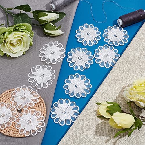 GORGECRAFT 20St Weiße Stickerei-Blumen Zum Aufnähen 3D 12 Blütenblätter 2 Schichten Spitzenblume Mit Imitationsperle Spitze Bestickte Applikationen Für Hochzeit Brautkleid Verschönerung Näharbeiten von GORGECRAFT