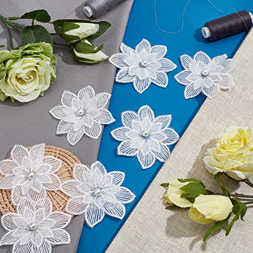 GORGECRAFT 20St Weiße Stickerei-Blumen Zum Aufnähen 3D 2 Schichten 8 Blütenblätter Spitzenblume Mit Imitationsperle Spitze Bestickte Applikationen Für Hochzeit Brautkleid Verschönerung Näharbeiten von GORGECRAFT