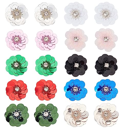 GORGECRAFT 20Stk 30 mm Pailletten-Blumen-Perlenapplikation 10 Farben Kristallperlen Zum Aufnähen Auf Stoff Aufnäher Strasssteine Bekleidungszubehör DIY Für Kleidung Tasche Stirnband Basteldekoration von GORGECRAFT