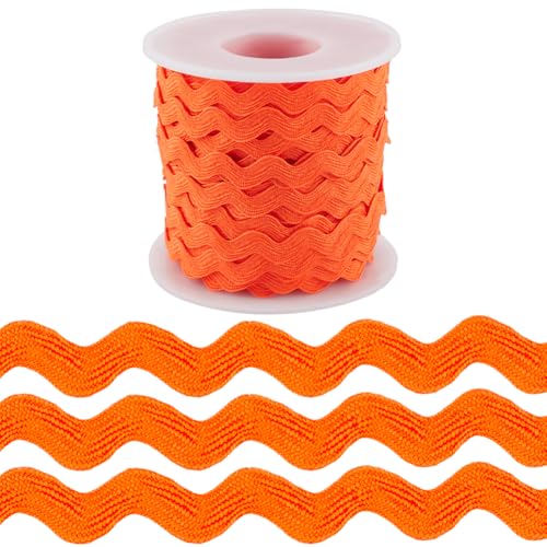 GORGECRAFT 22.9 m Rick Rack Besatz 10mm RIC Rac Band Weihnachtlich Orange Zickzack Wellen Spitzenbesatz S Förmiges Spitzenband Gewebter Geflochtener Polyesterstoff Mit Spule Zum Nähen Basteln von GORGECRAFT