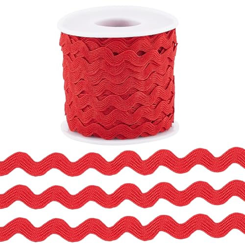 GORGECRAFT 22.9 m Rick Rack Besatz Zum Nähen Weihnachtliches Rotes Ric Rac Band 10mm Zickzack Wellen Spitzenbesatz S Förmiges Spitzenband Gewebter Geflochtener Stoff Mit Spule Für Heimwerker Basteln H von GORGECRAFT