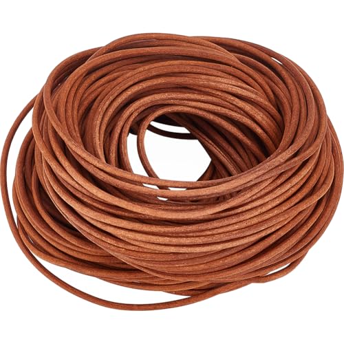 GORGECRAFT 25 m 2mm Rindslederband Echtes Rundes Leder Schnüre Zum Auffädeln von Perlen Geflochtene Fäden Seil Für Armband Halskette Fußkettchen Schmuckherstellung DIY Basteln Schlüsselanhänger Schlüs von GORGECRAFT