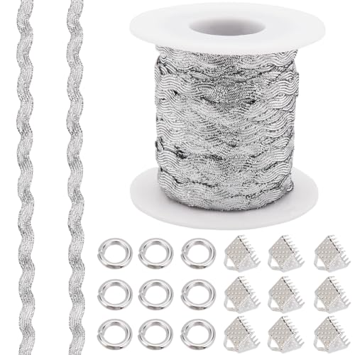 GORGECRAFT 25 m Silberner Gewellter Fransenbesatz Zum Nähen Und Biegen 5–8.5mm Zackenlitzen Mit 32 Crimp Enden Aus Eisenband In 2 Farben Und 64 Biegeringen In 2 Farben Für Heimwerker Nähen Kleidung. GORGECRAFT 25 m Silberner Gewellter Fransenbesatz Zum Nähen Und Biegen 5–8.5mm Zackenlitzen Mit 32 Crimp Enden Aus Eisenband In 2 Farben Und 64 Biegeringen In 2 Farben Für Heimwerker Nähen Kleidung. von GORGECRAFT