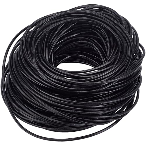 GORGECRAFT 25 m X 2mm Rundes Rindslederband Schwarzes Echtes Leder Schnüre Geflochtene Fäden Seil Zum Auffädeln von Armbändern Halsketten Fußkettchen Schmuckherstellung Basteln Schlüsselanhänge von GORGECRAFT